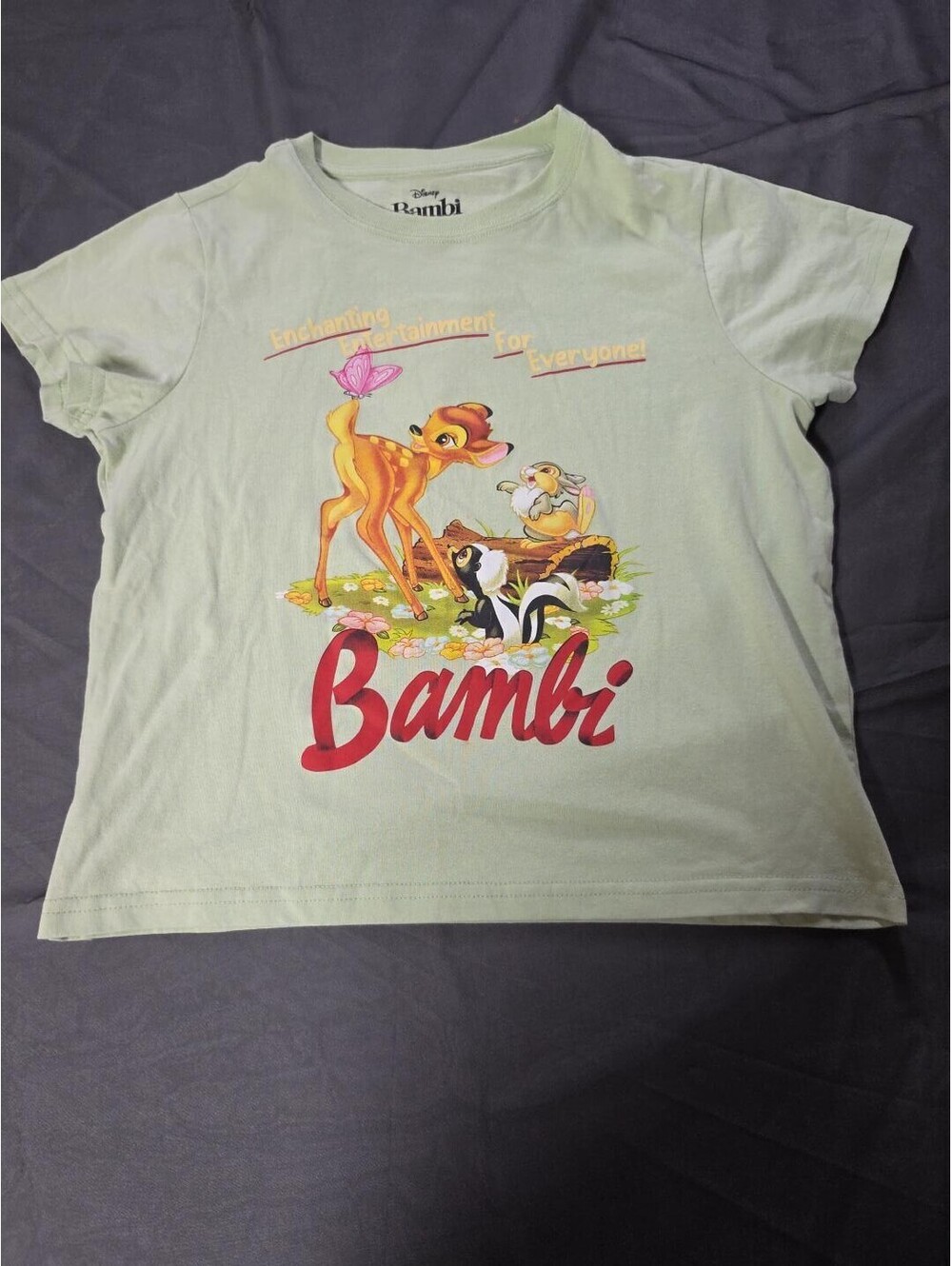 Disney Bambi Thumper Flower Youth XL Graphic T Shirt Sage Green Kids 18" Chest